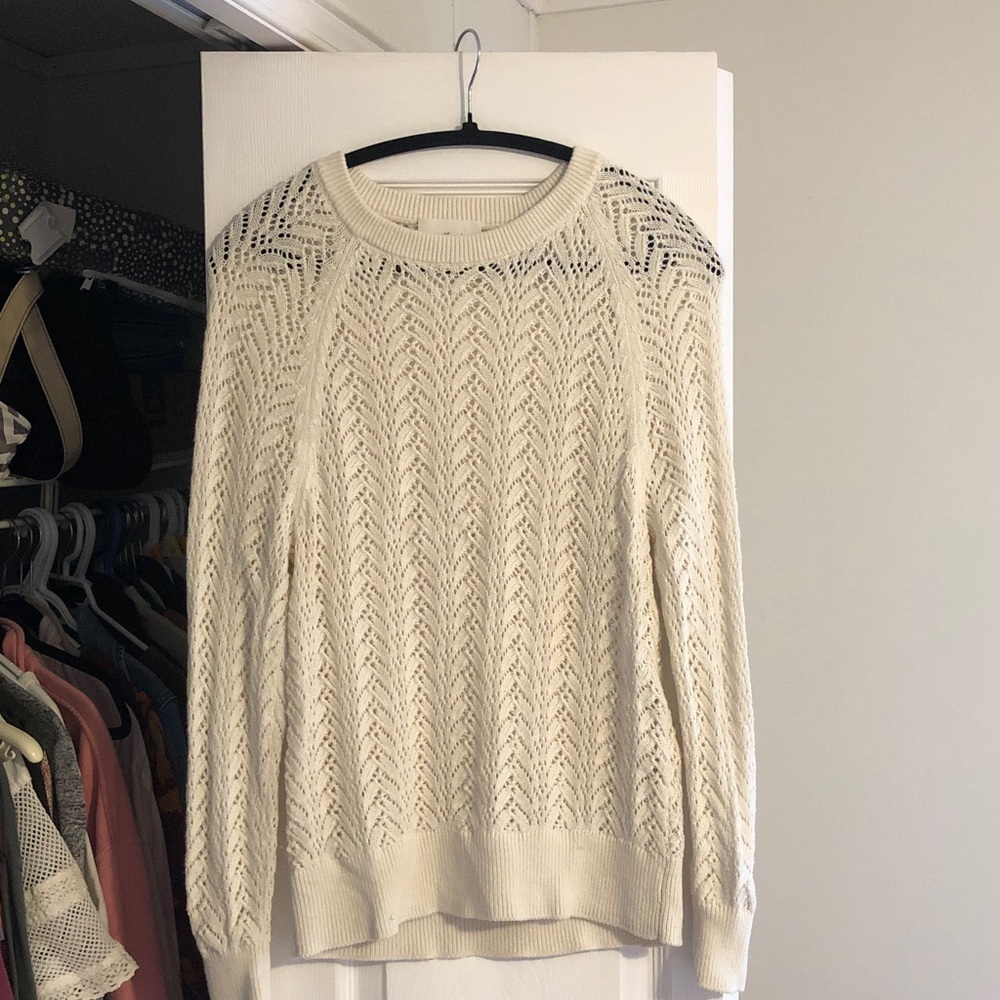Aritzia • Wilfred Arbor Wool Cotton Open Eyelet Knit Sweater in Birch • Size S
